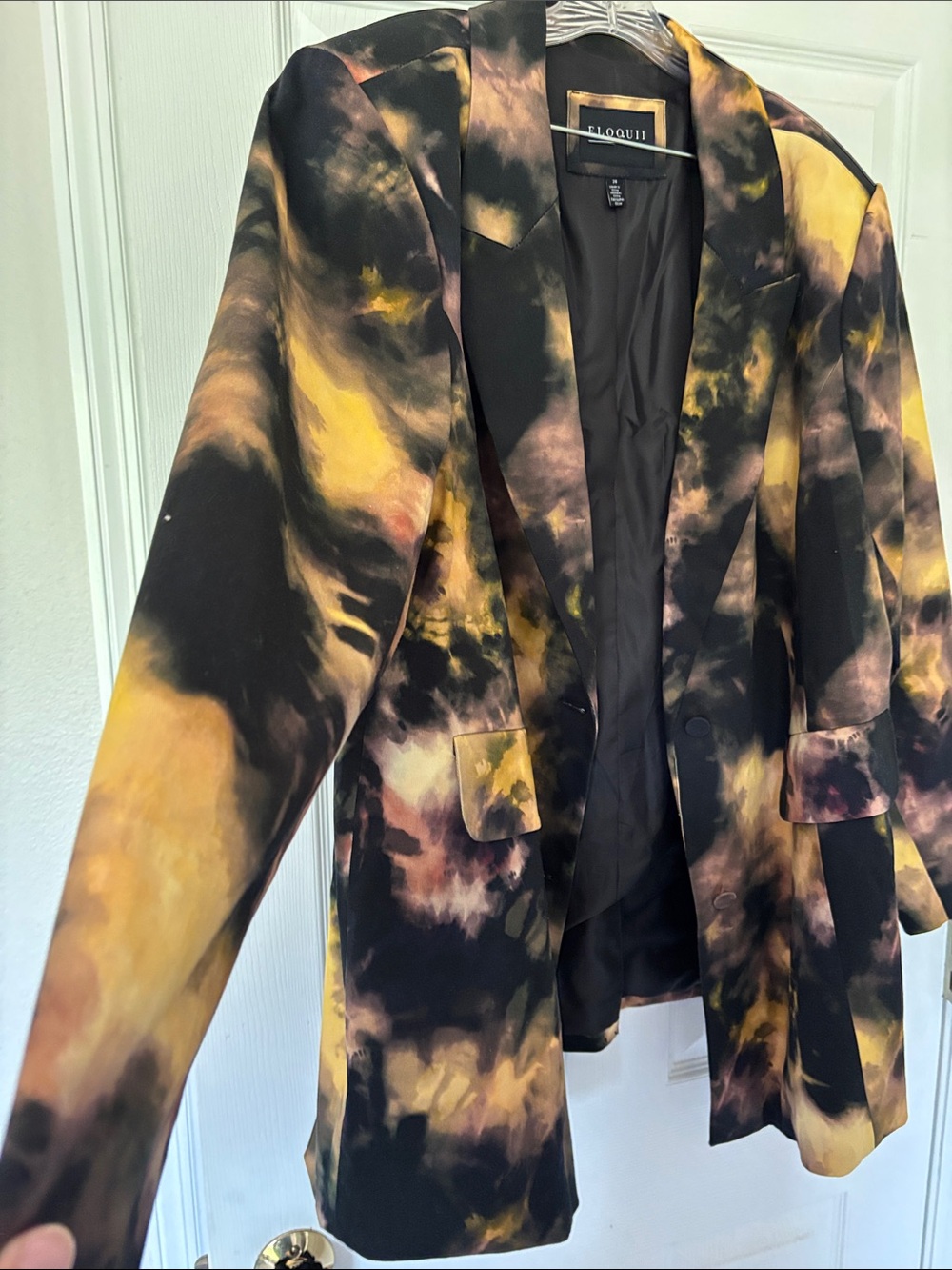 Eloquii Black and Yellow Tie-Dye Blazer Womans Size 24W Plus